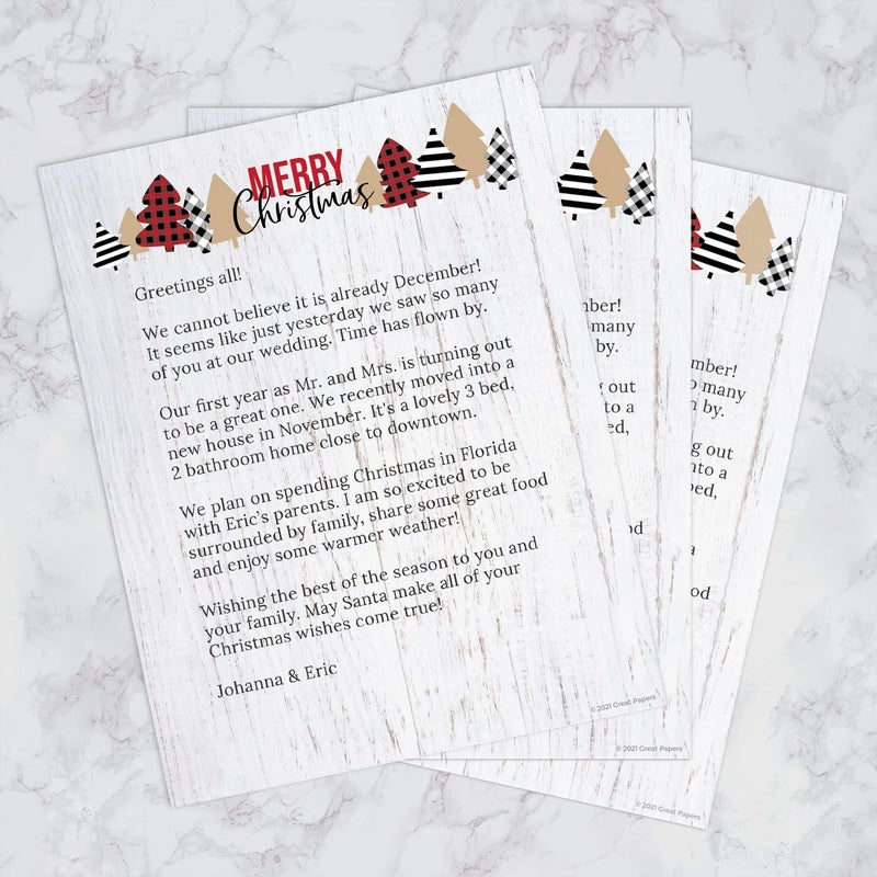Canopy Street Patterned Trees Merry Christmas Letterhead / 50 Sheets Plaid Winter Holiday Design / 8.5"" x 11"" Rustic Modern Farmhouse Buffalo Check Paper - Image 4
